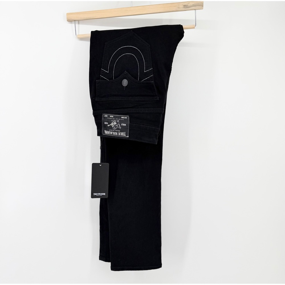 True Religion Mens Size 32 Rocco Relaxed Skinny Jeans Black Contrast Stitch NWT